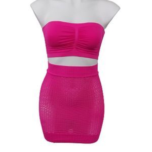NWOT LapDance Neon Pink Fishnet Tube Tob and Skirt Set, OS
